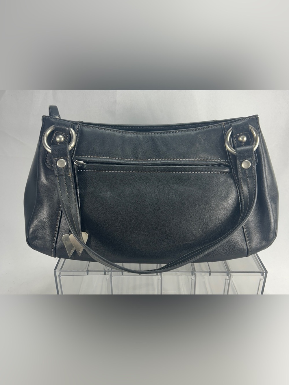 Aurielle Black Leather Shoulder Bag with Silver Hardware
